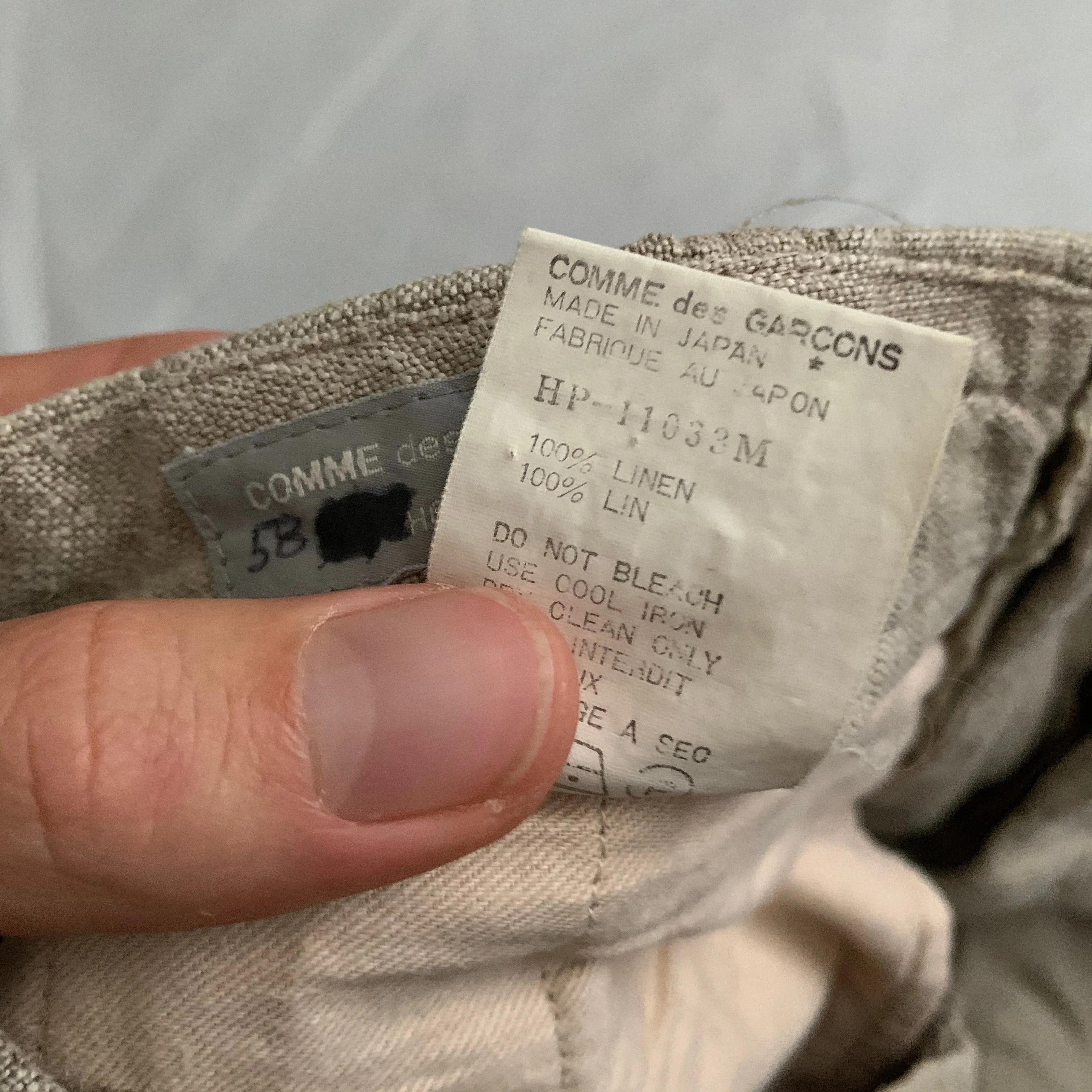 1980s CDGH Linen Trousers with Bleach Dyed Hems - Size S
