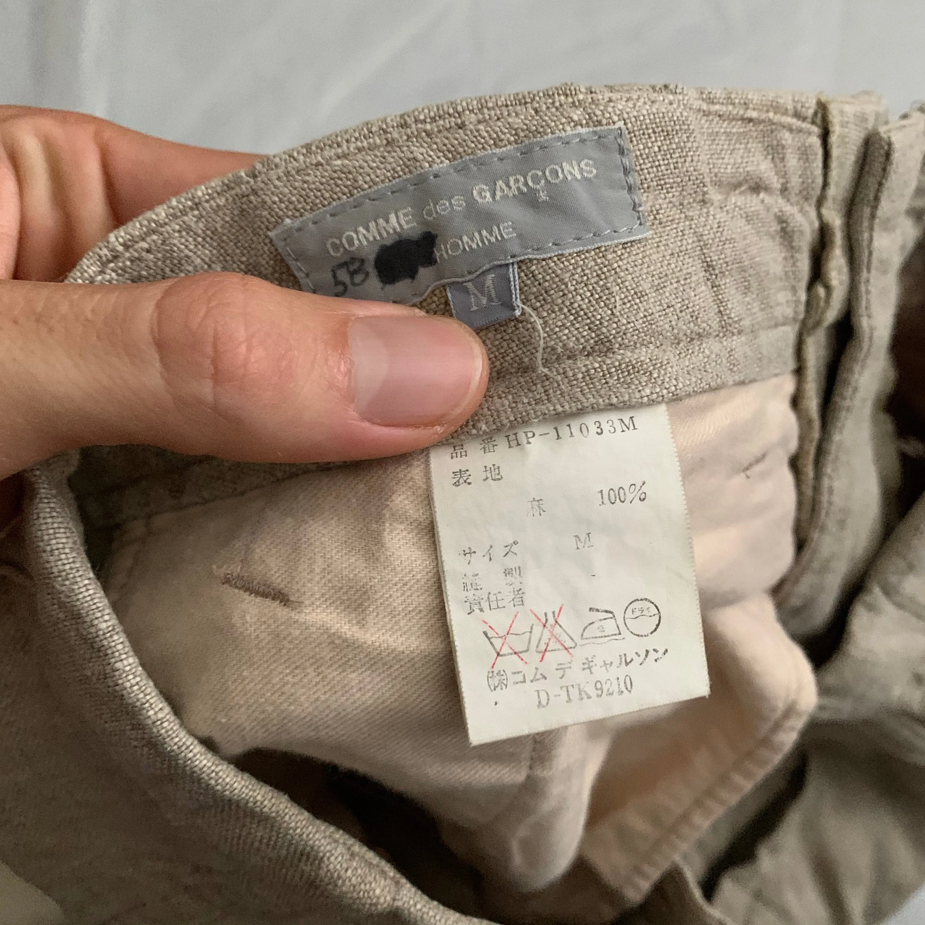 1980s CDGH Linen Trousers with Bleach Dyed Hems - Size S