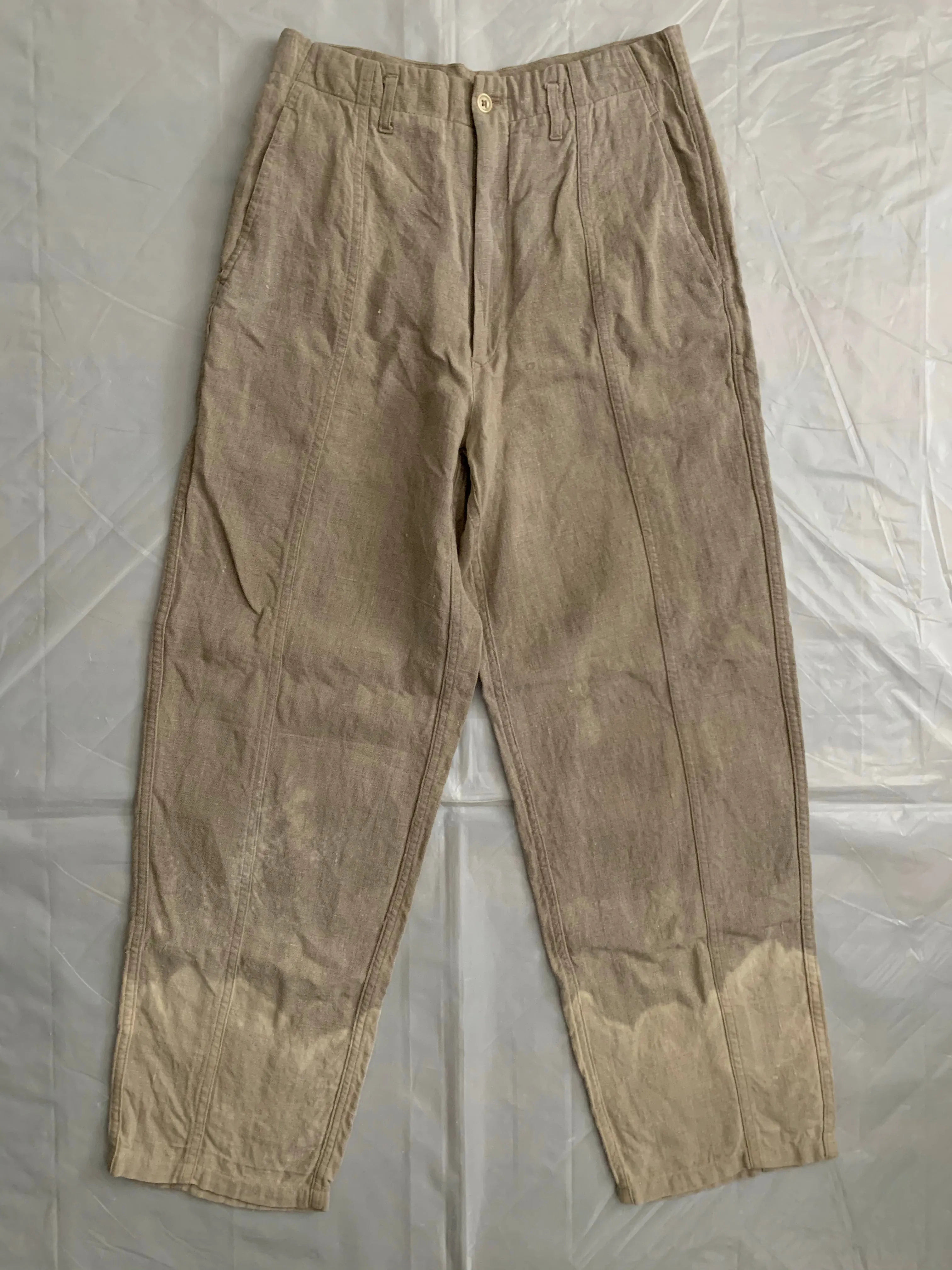 1980s CDGH Linen Trousers with Bleach Dyed Hems - Size S