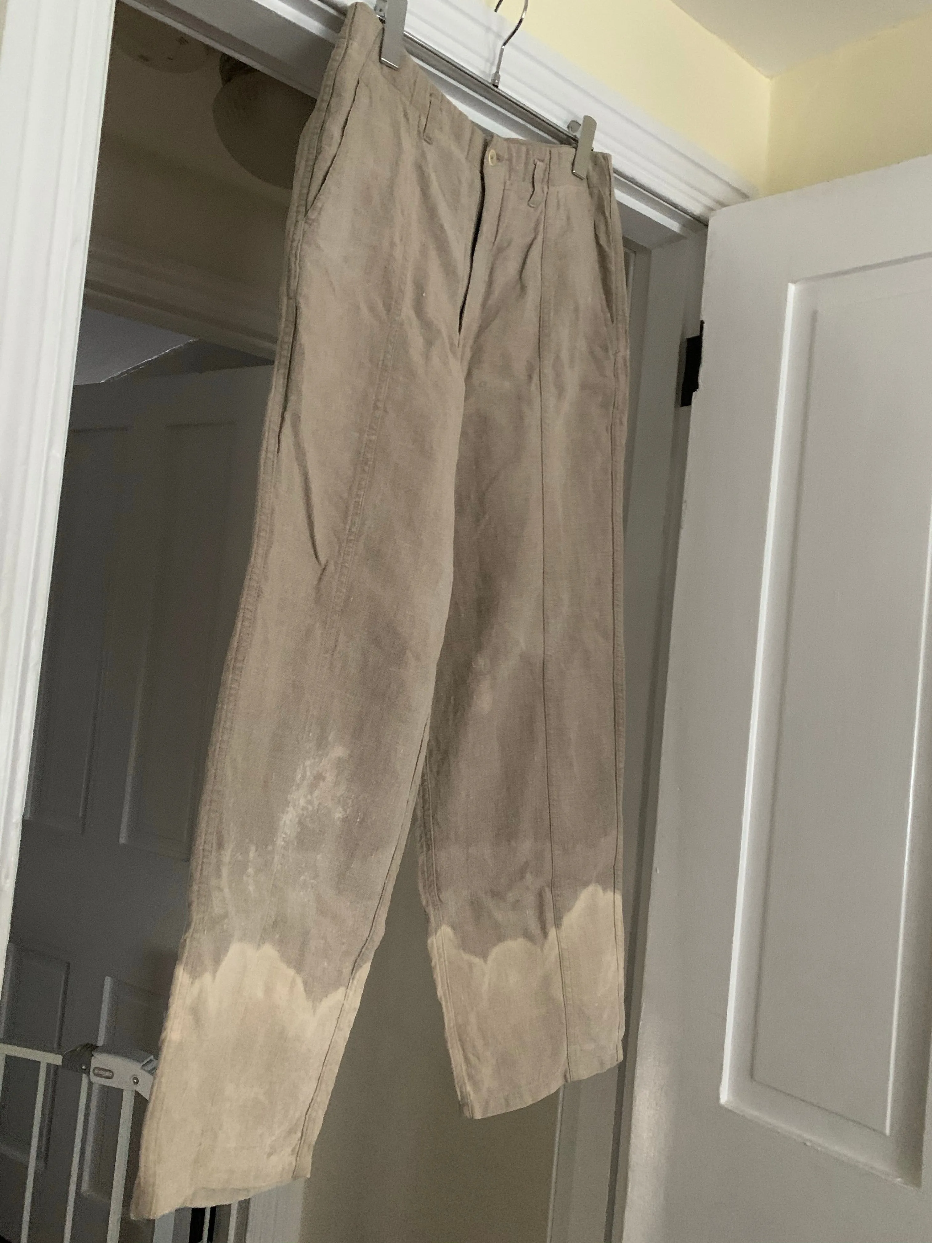 1980s CDGH Linen Trousers with Bleach Dyed Hems - Size S