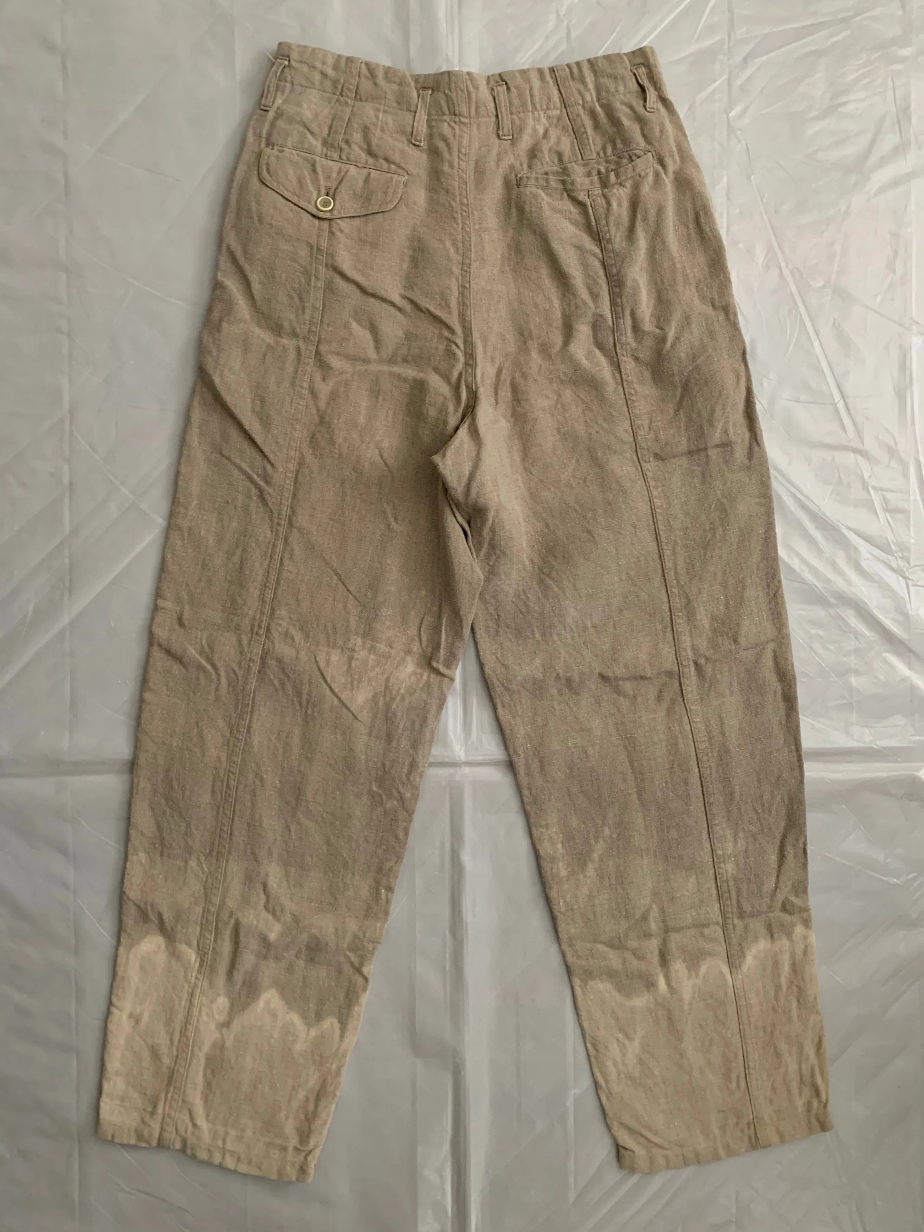 1980s CDGH Linen Trousers with Bleach Dyed Hems - Size S
