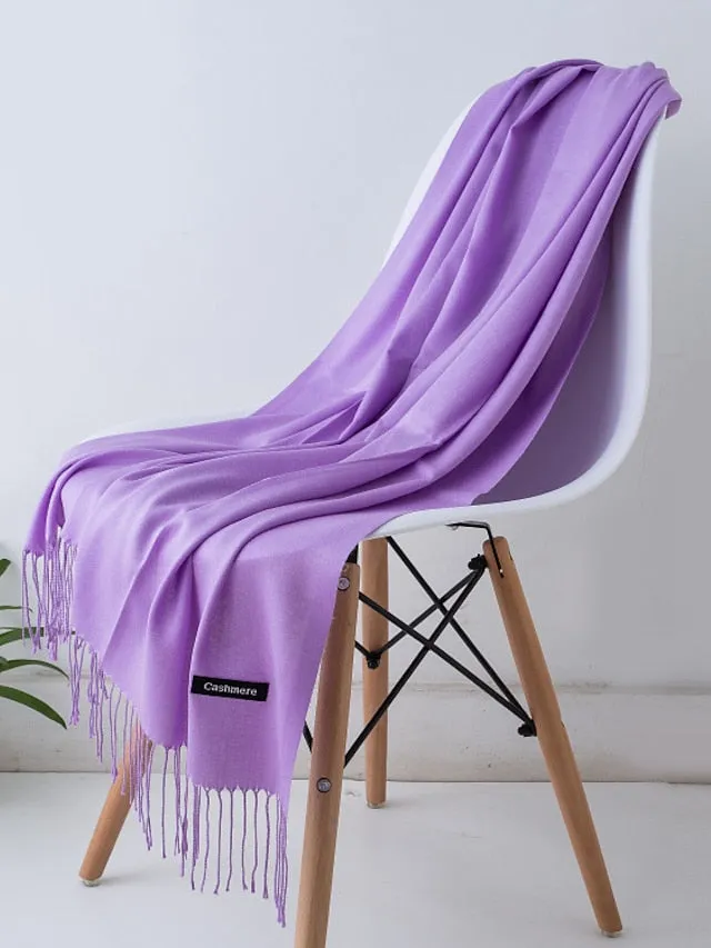 1pcs Solid Color Hijabs Imitation Cashmere Scarf Women All Season Long Shawls And Wraps Hijab Scarves Tassels Thin Headband