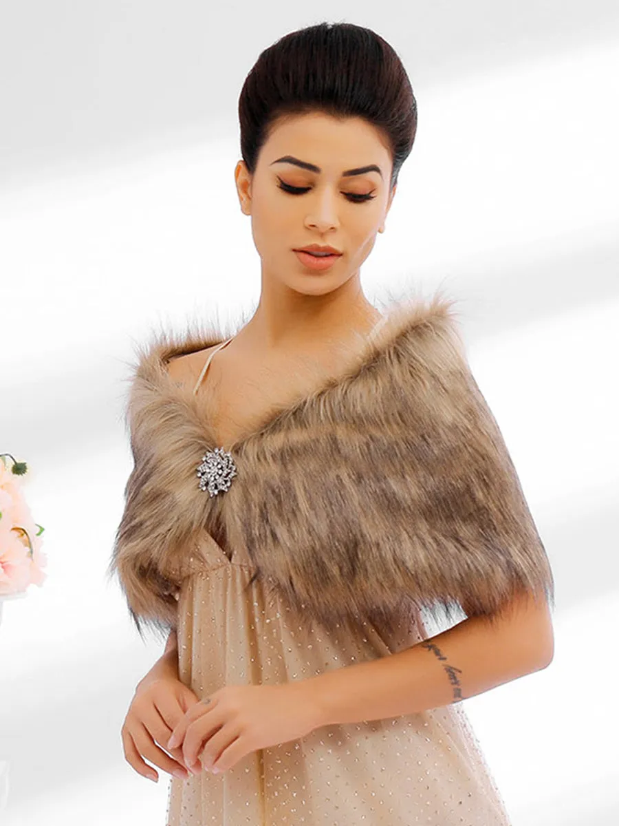 2025 Brown Faux Fur Cape Wedding Shawl Fur Stole for Party