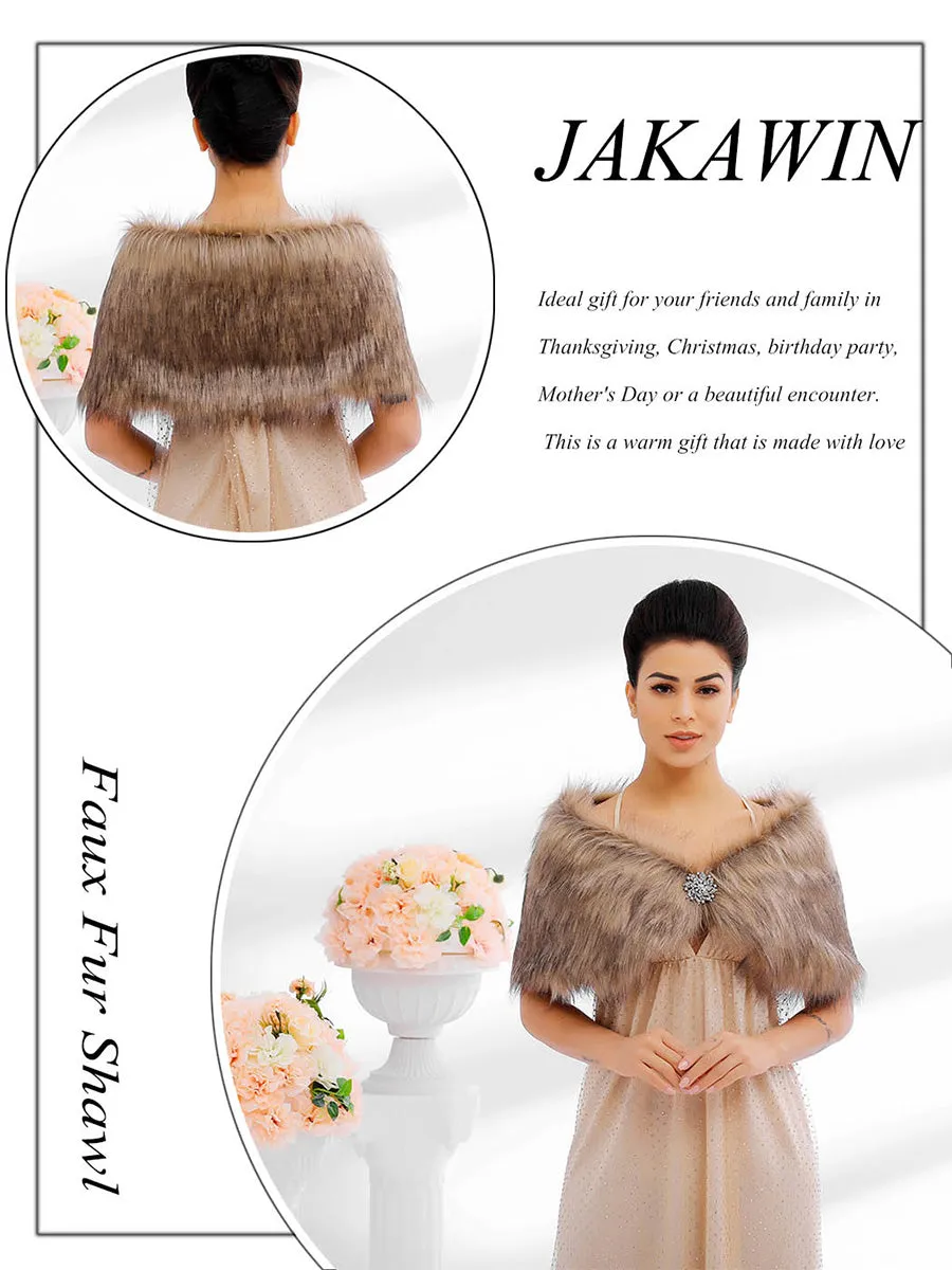 2025 Brown Faux Fur Cape Wedding Shawl Fur Stole for Party