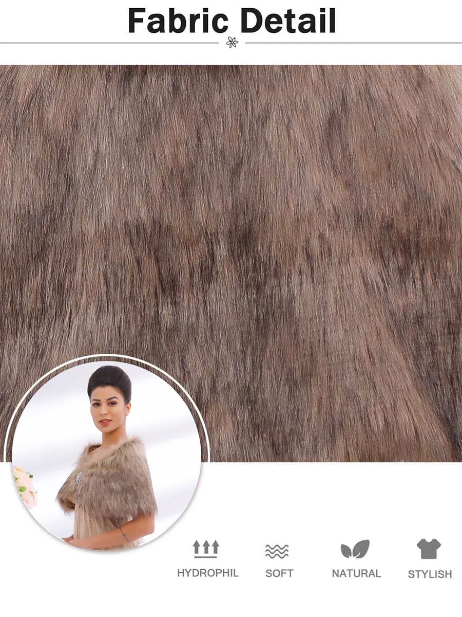 2025 Brown Faux Fur Cape Wedding Shawl Fur Stole for Party