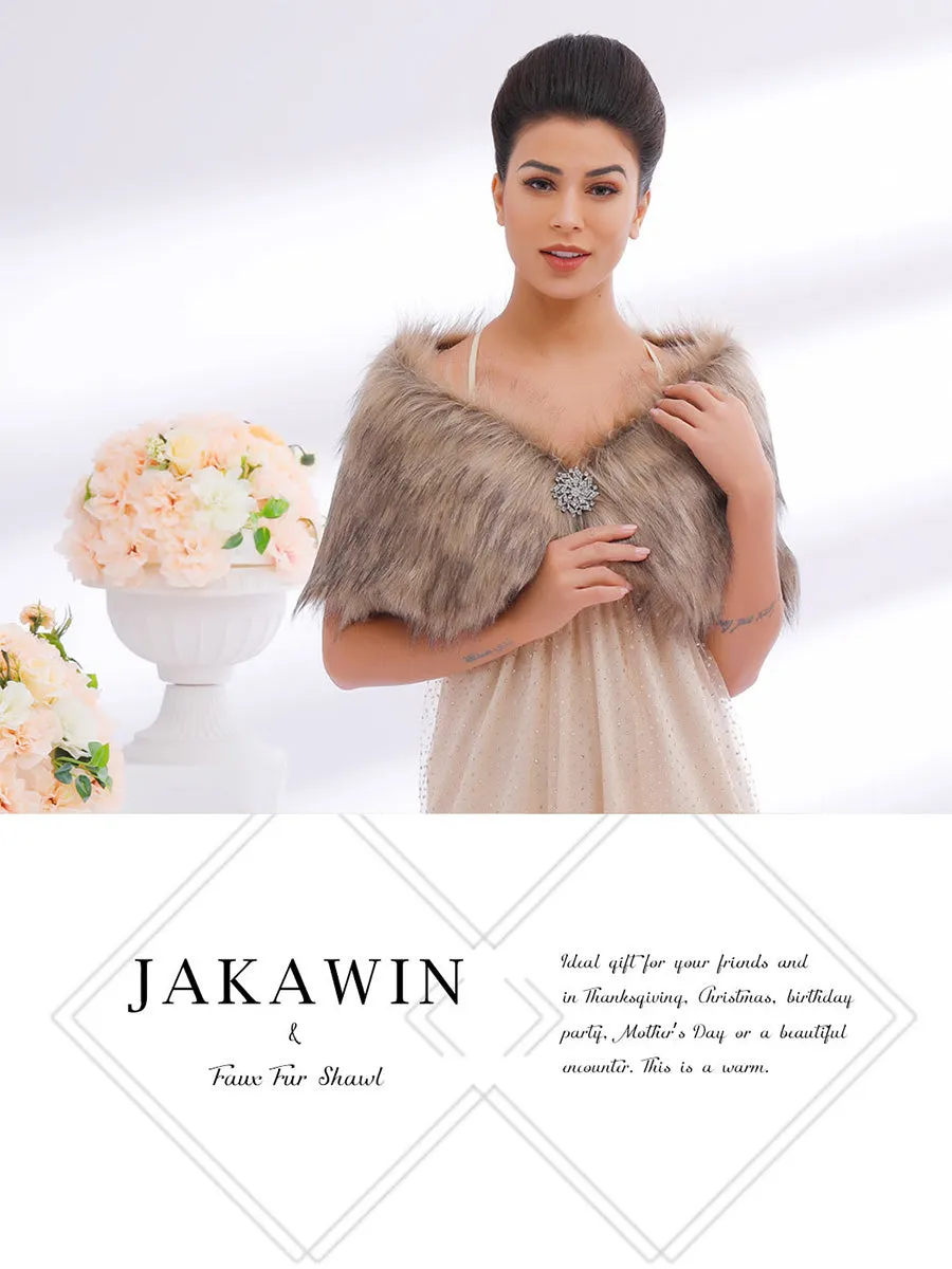 2025 Brown Faux Fur Cape Wedding Shawl Fur Stole for Party