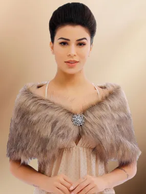 2025 Brown Faux Fur Cape Wedding Shawl Fur Stole for Party