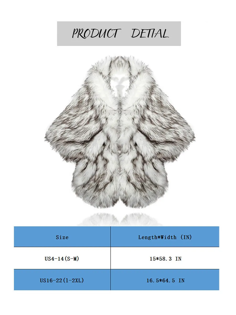 2025 Brown-White Faux Fur Furry Shawl Wedding Wrap