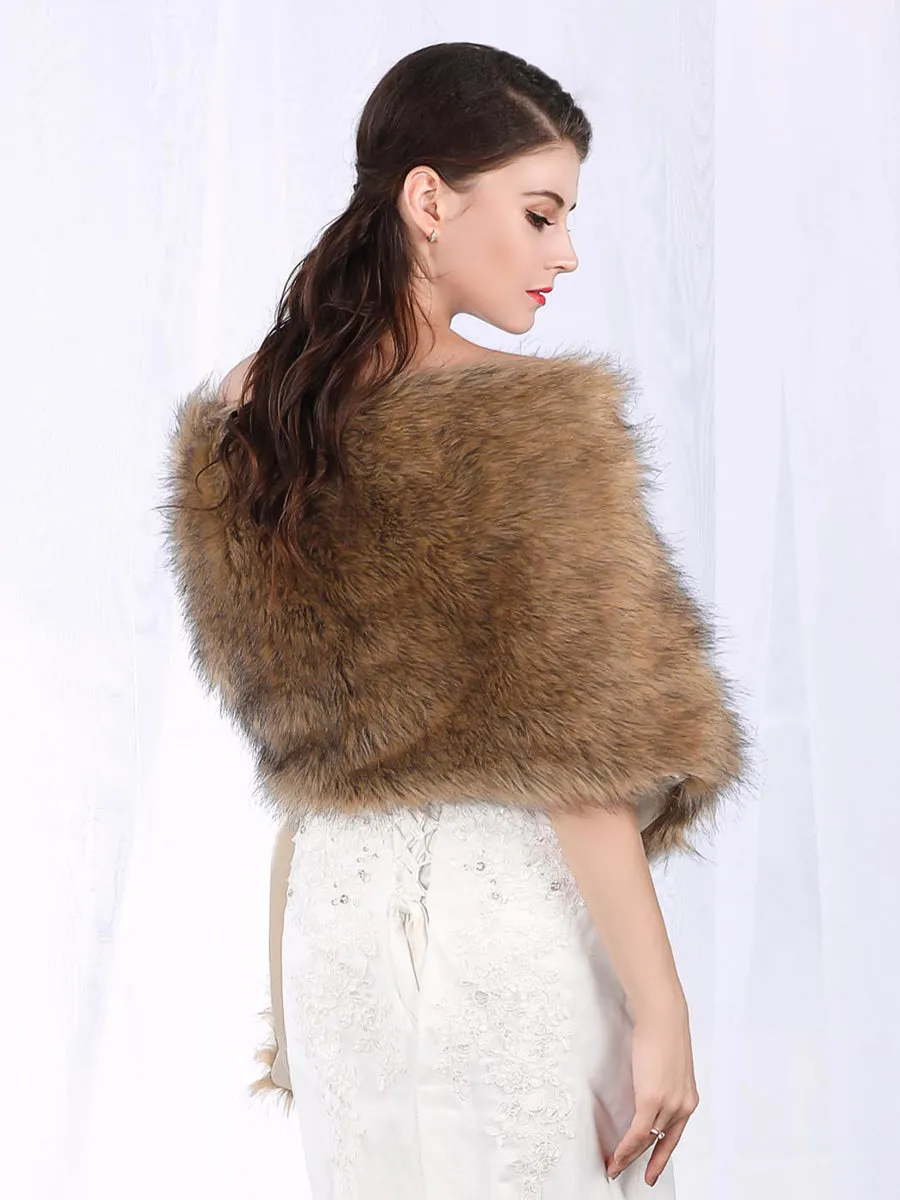 2025 Women's Brown 57.1″ long to 65″ Pile Faux Fur Wedding Shawl