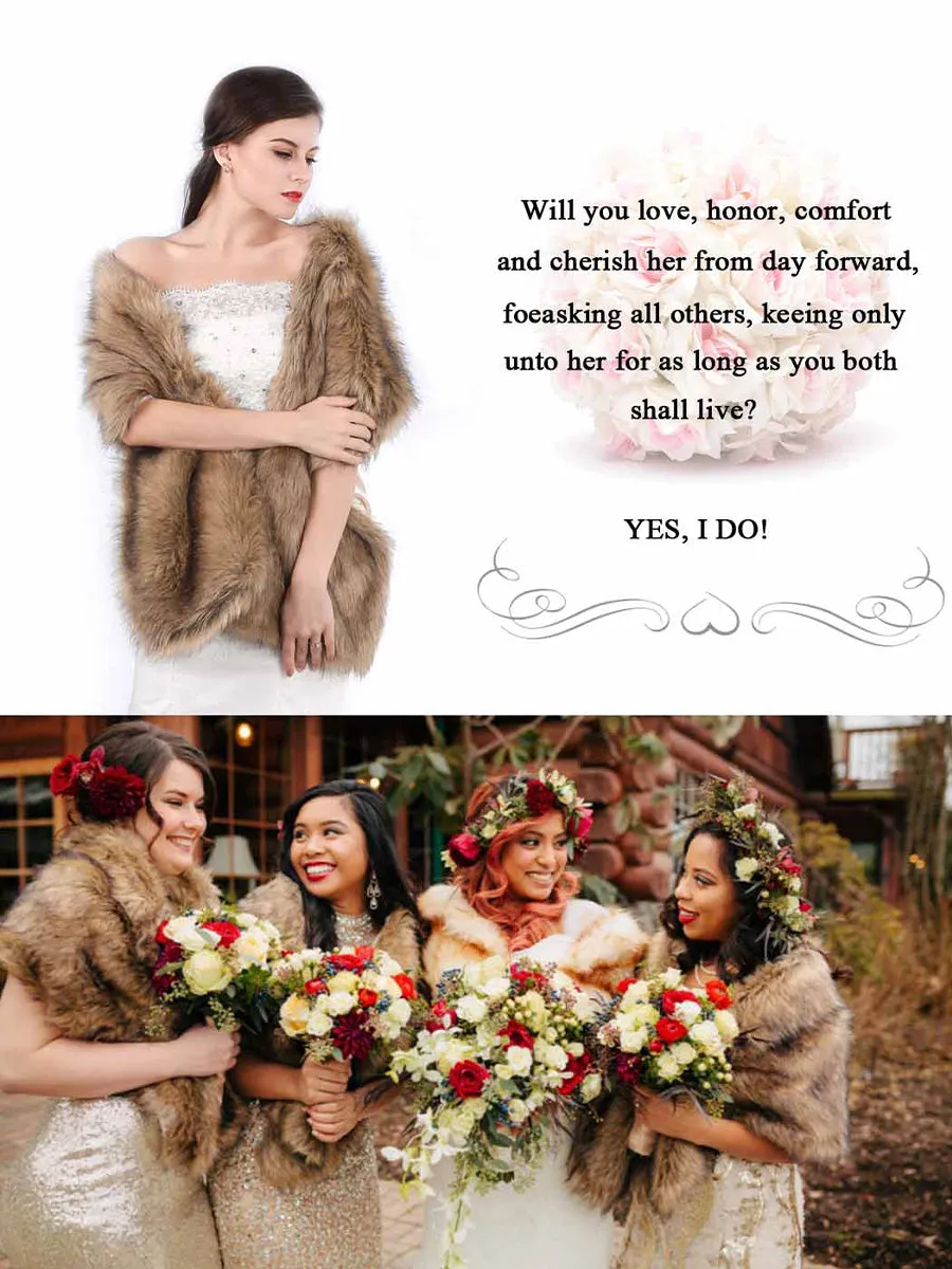 2025 Women's Brown 57.1″ long to 65″ Pile Faux Fur Wedding Shawl