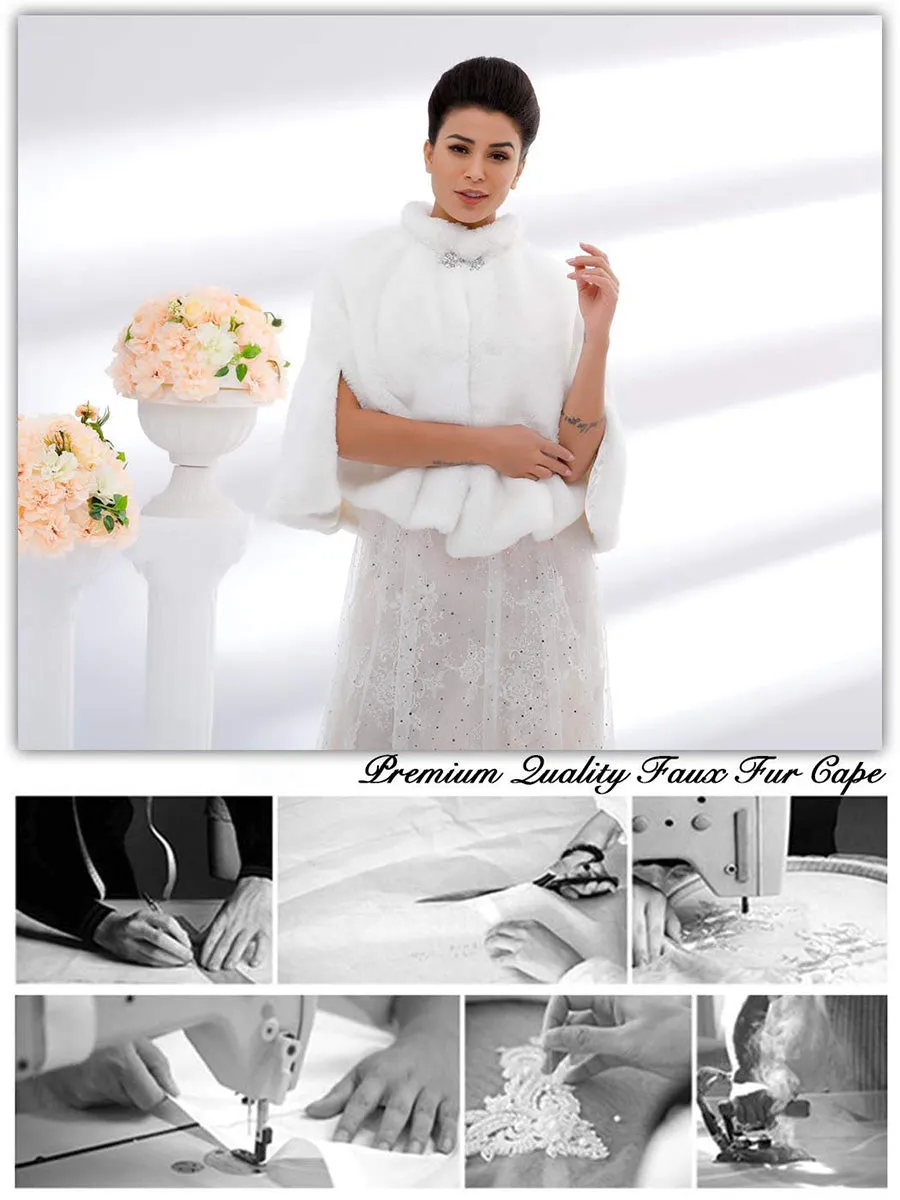 2025 Women's Casual Midweight White Faux Fur Capes