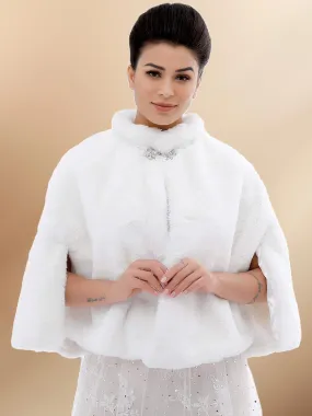2025 Women's Casual Midweight White Faux Fur Capes