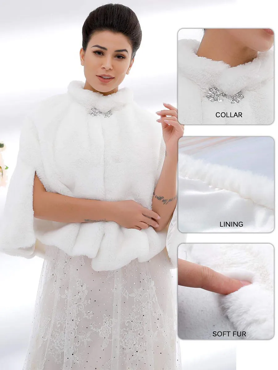 2025 Women's Casual Midweight White Faux Fur Capes