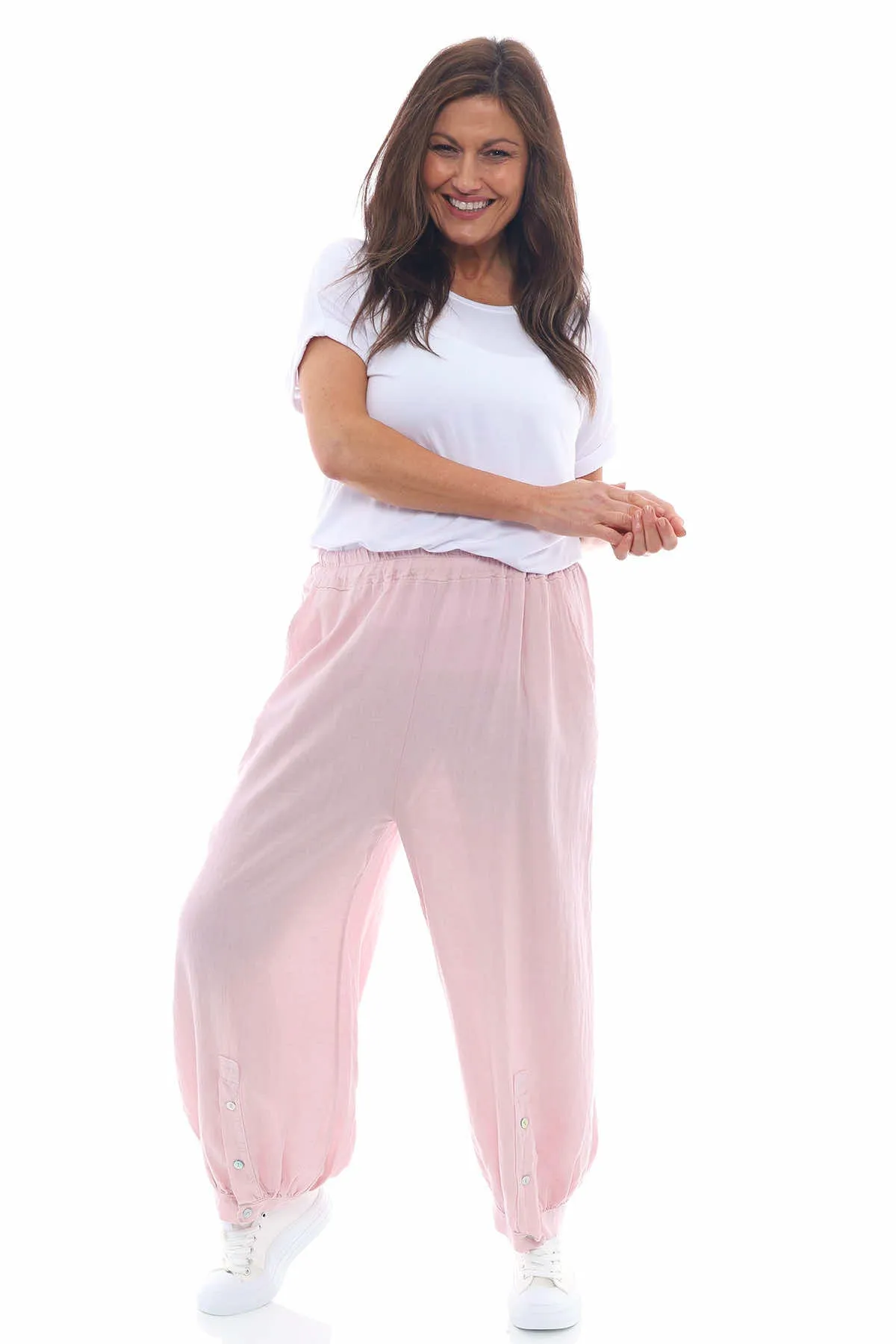 Abriana Button Linen Trousers Pink