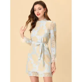 ALLEGRA K Women's Casual Ruffle Crew Neck Long Sleeve Floral Print Mini Dress ,  red