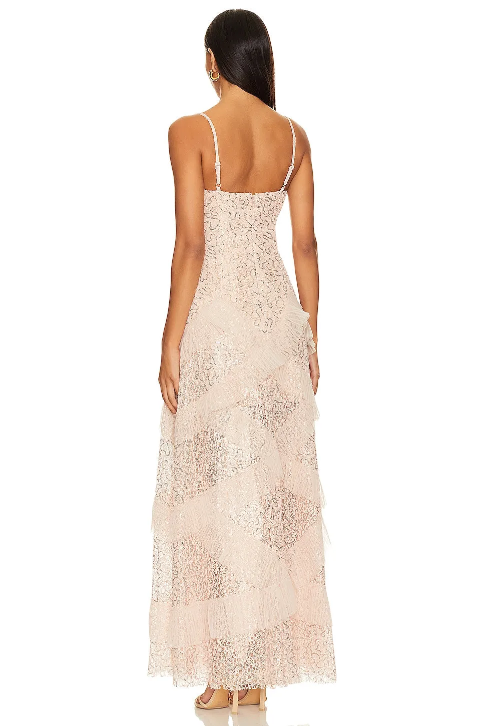 BCBGMAXAZRIA Ruffle Trim Gown Dress, Pink
