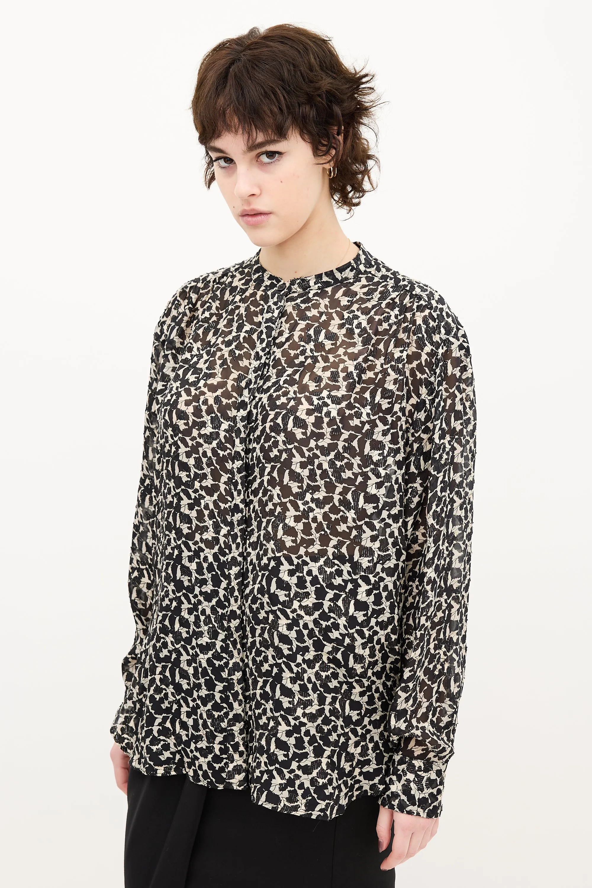 Black & Beige Sheer Printed Blouse