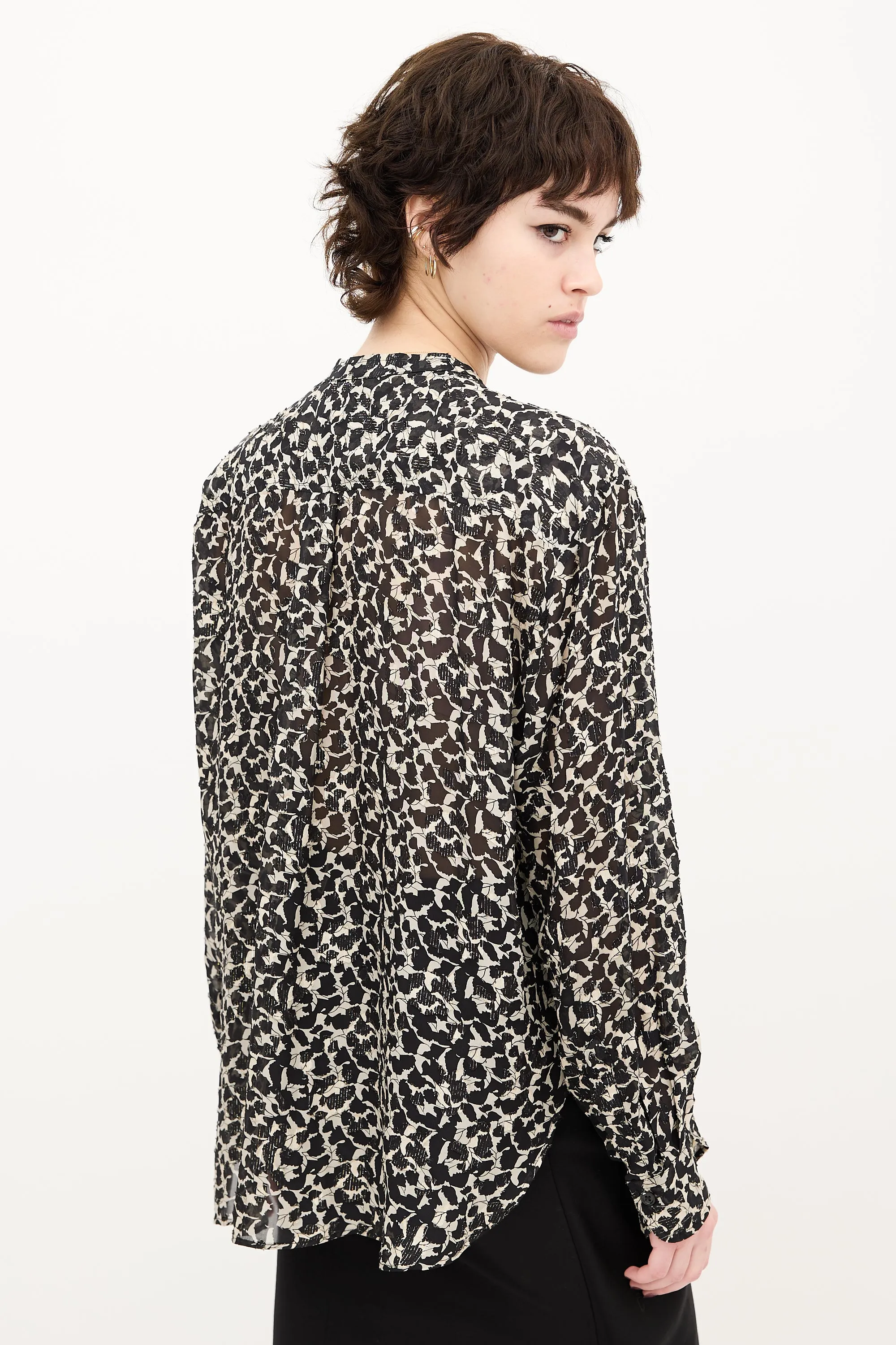 Black & Beige Sheer Printed Blouse