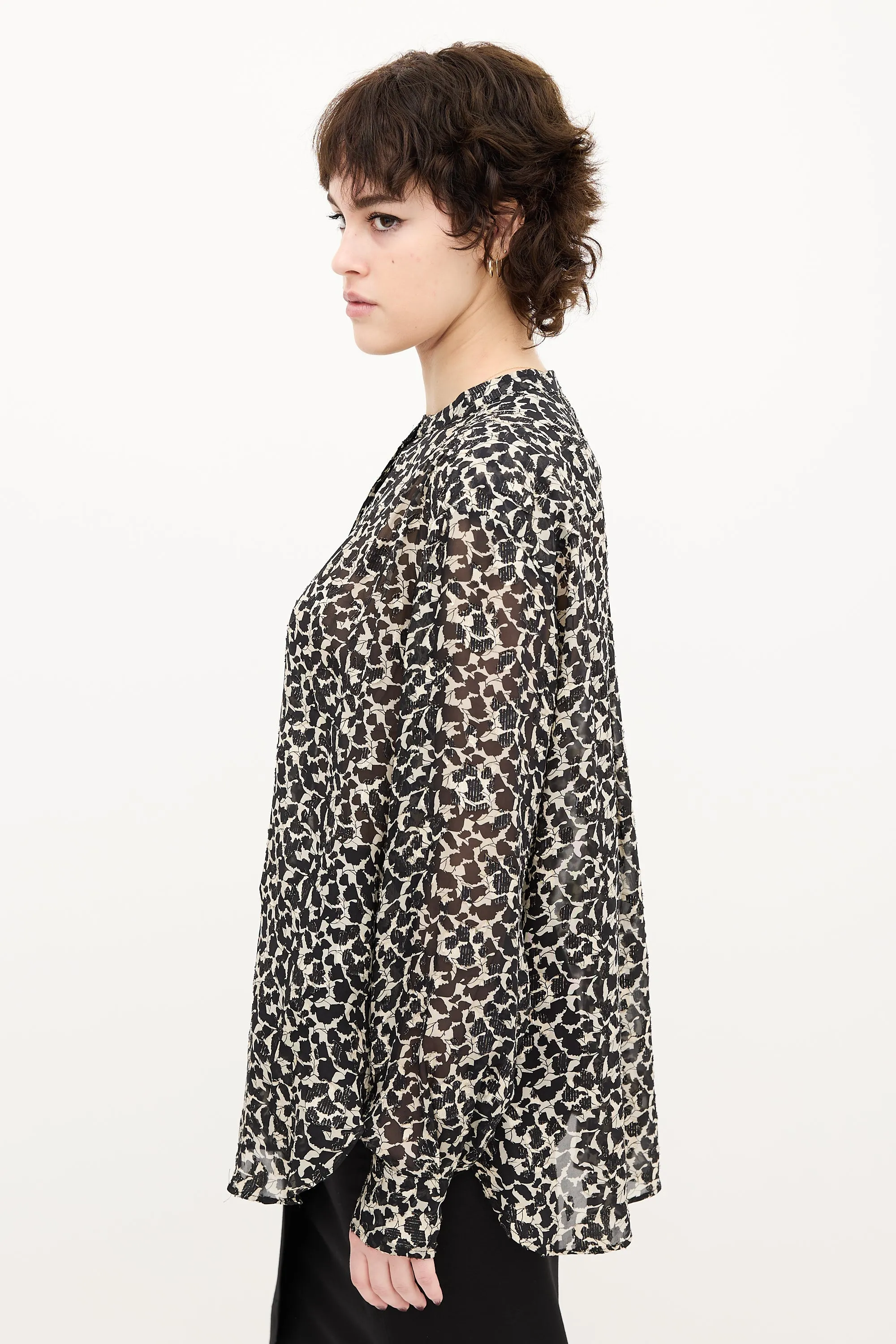 Black & Beige Sheer Printed Blouse