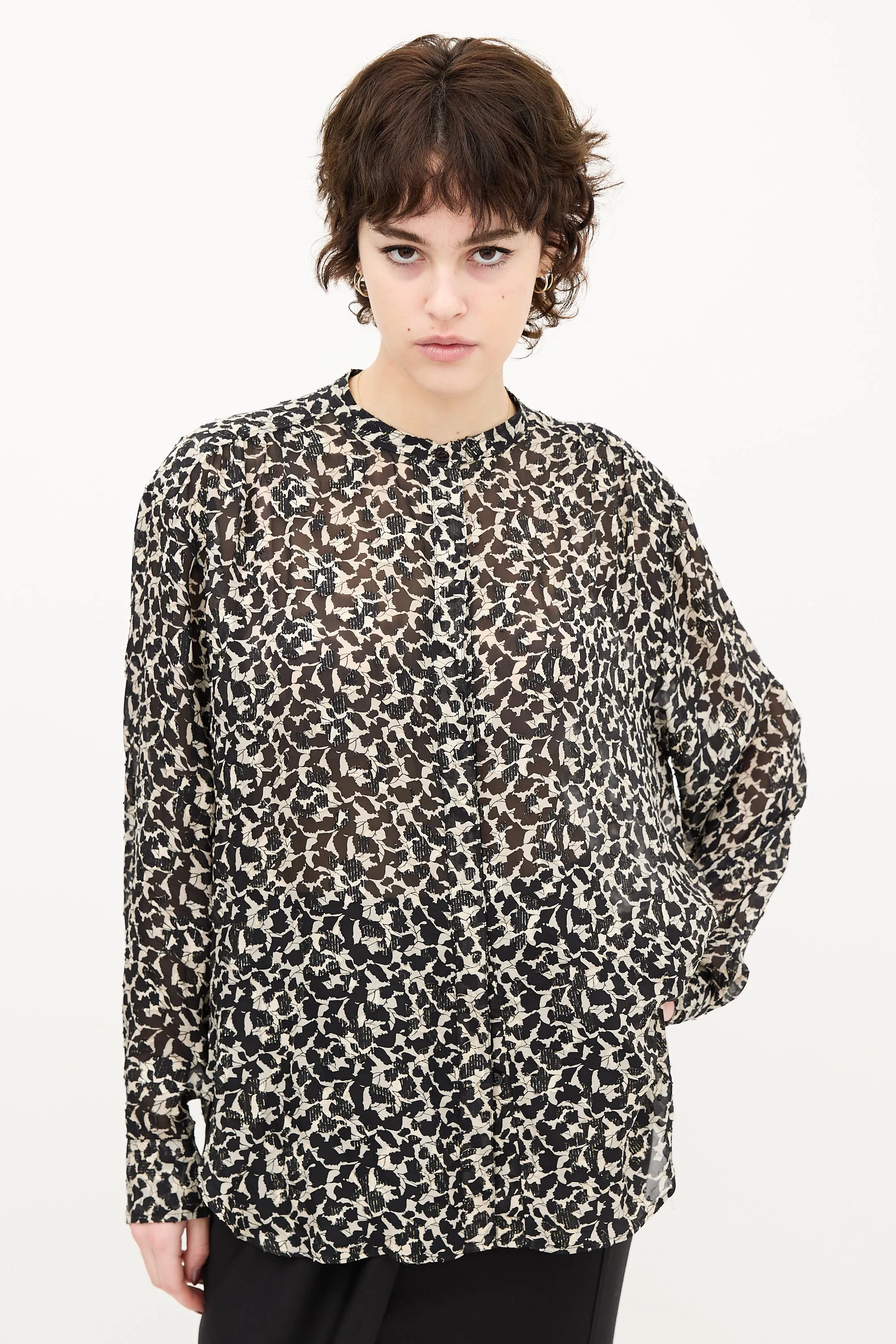 Black & Beige Sheer Printed Blouse