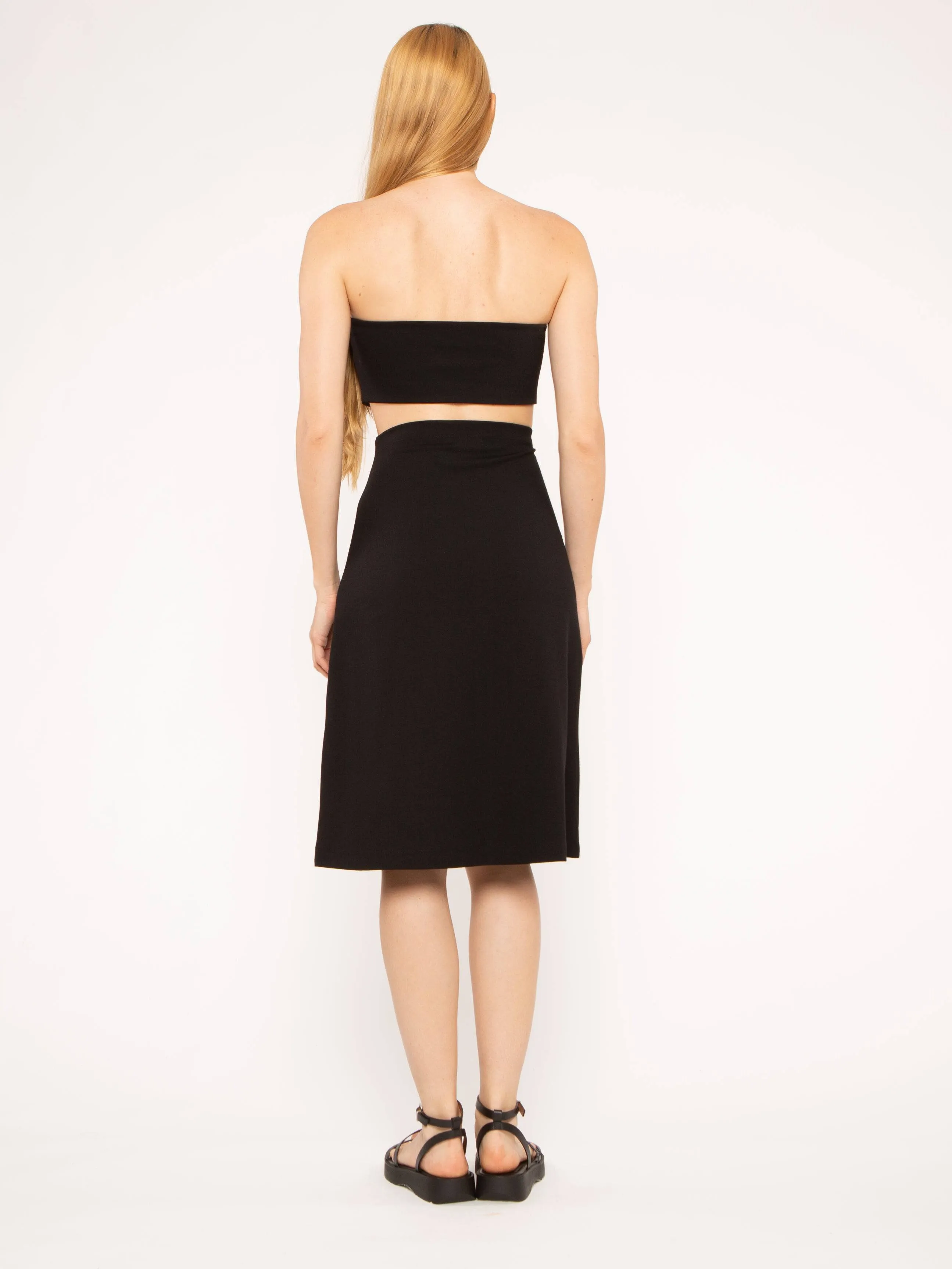 Black Ponte Knit A-Line Midi Skirt