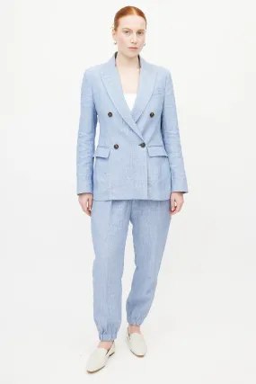 Blue Linen Blazer Pant Set