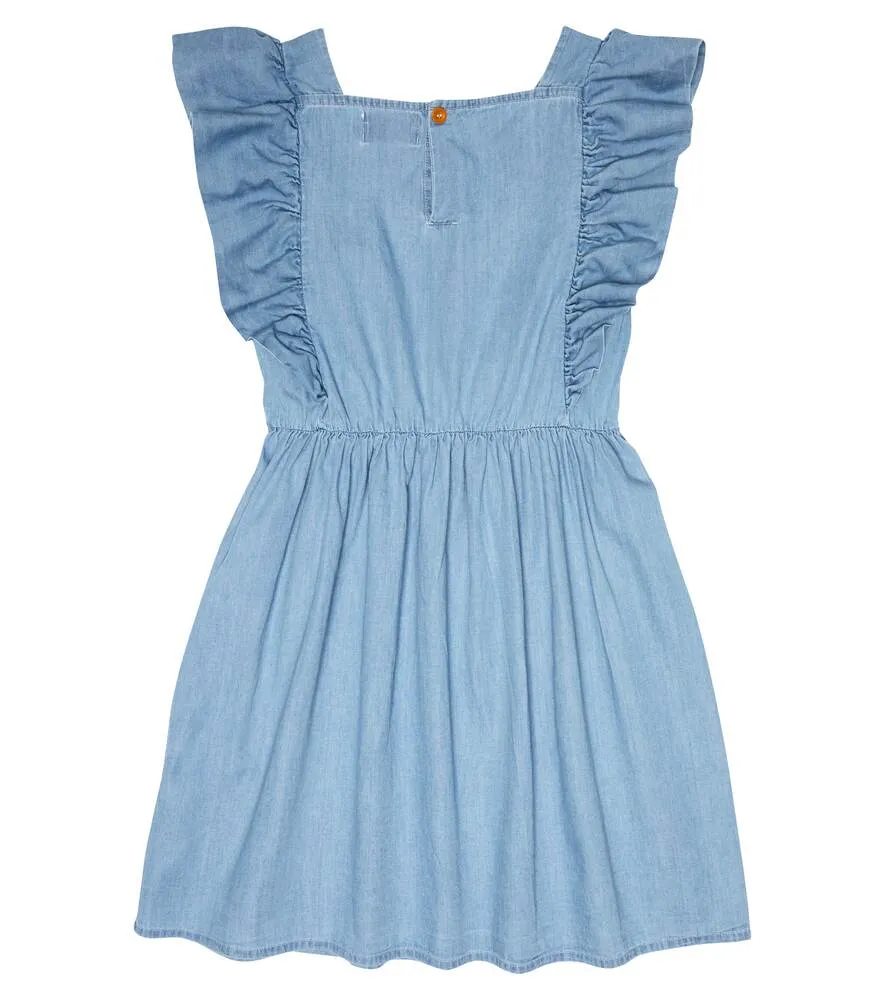 Bobo Choses Ruffle Print Denim Dress, Blue