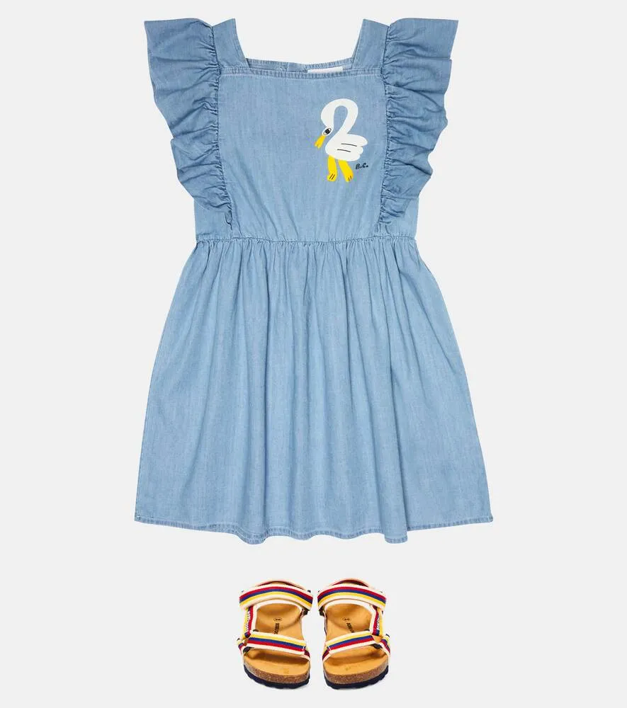 Bobo Choses Ruffle Print Denim Dress, Blue