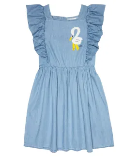 Bobo Choses Ruffle Print Denim Dress, Blue