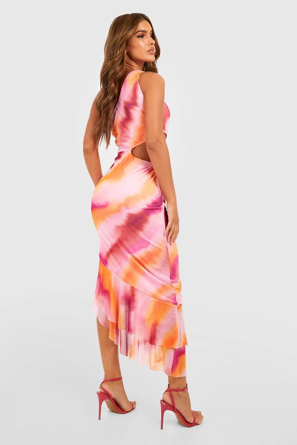 Boohoo Ombre Ruffle Mesh Maxi Dress, Pink