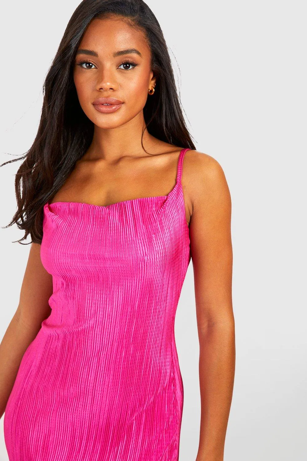 Boohoo Pleated Ruffle Maxi Dress in Fuchsia