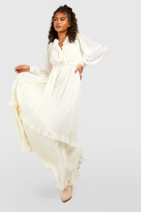 Boohoo Ruffle Boho Chiffon Maxi Dress, Cream