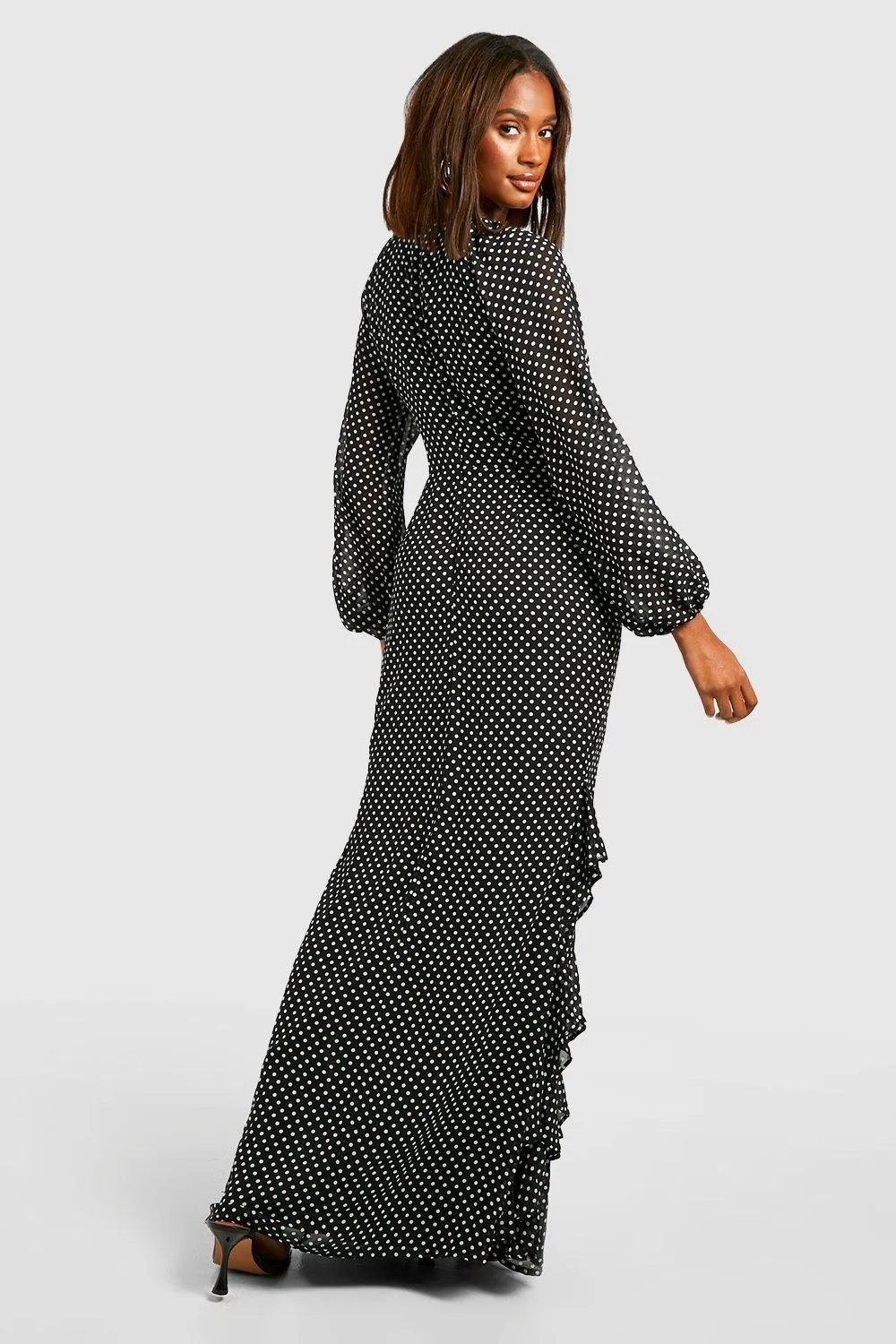Boohoo Ruffle Chiffon Maxi Dress, Black