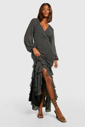 Boohoo Ruffle Chiffon Maxi Dress, Black