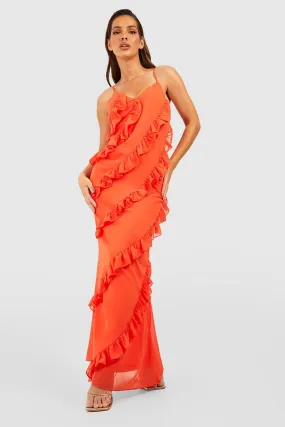 Boohoo Ruffle Chiffon Maxi Dress, Orange