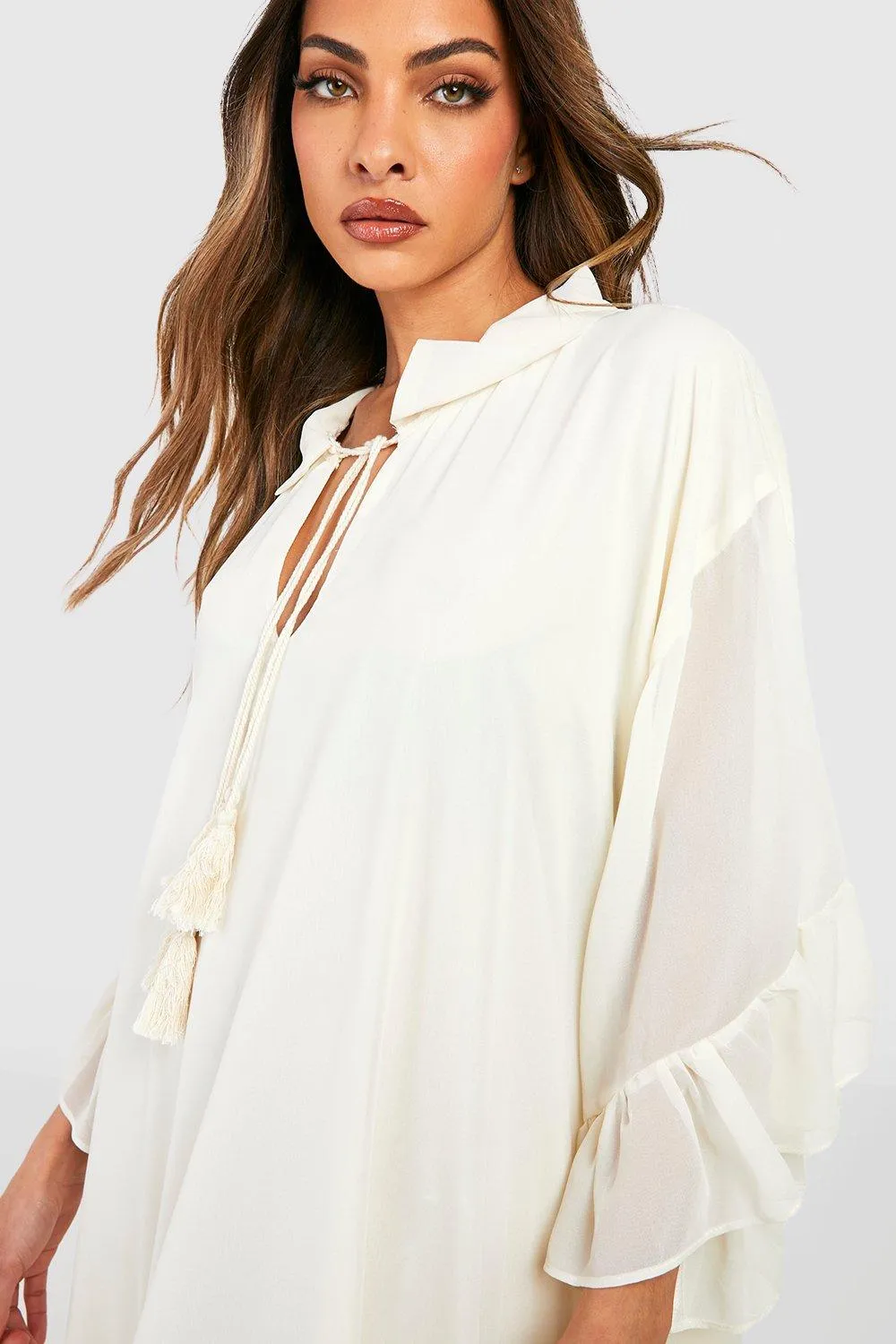 Boohoo Ruffle Maxi Dress, Cream