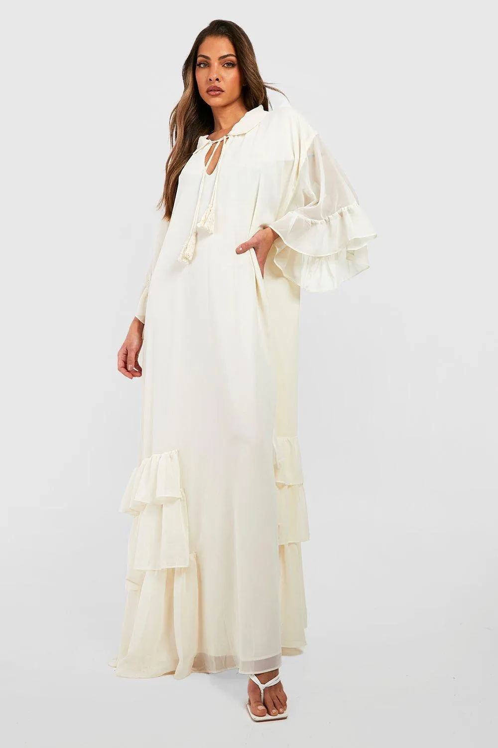Boohoo Ruffle Maxi Dress, Cream