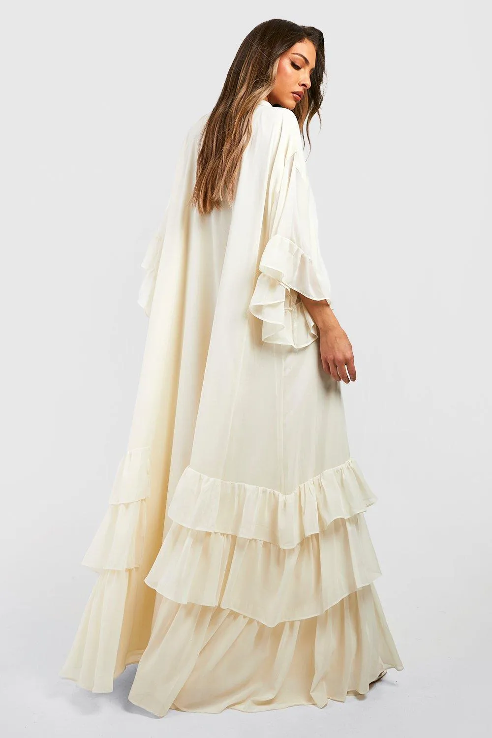 Boohoo Ruffle Maxi Dress, Cream