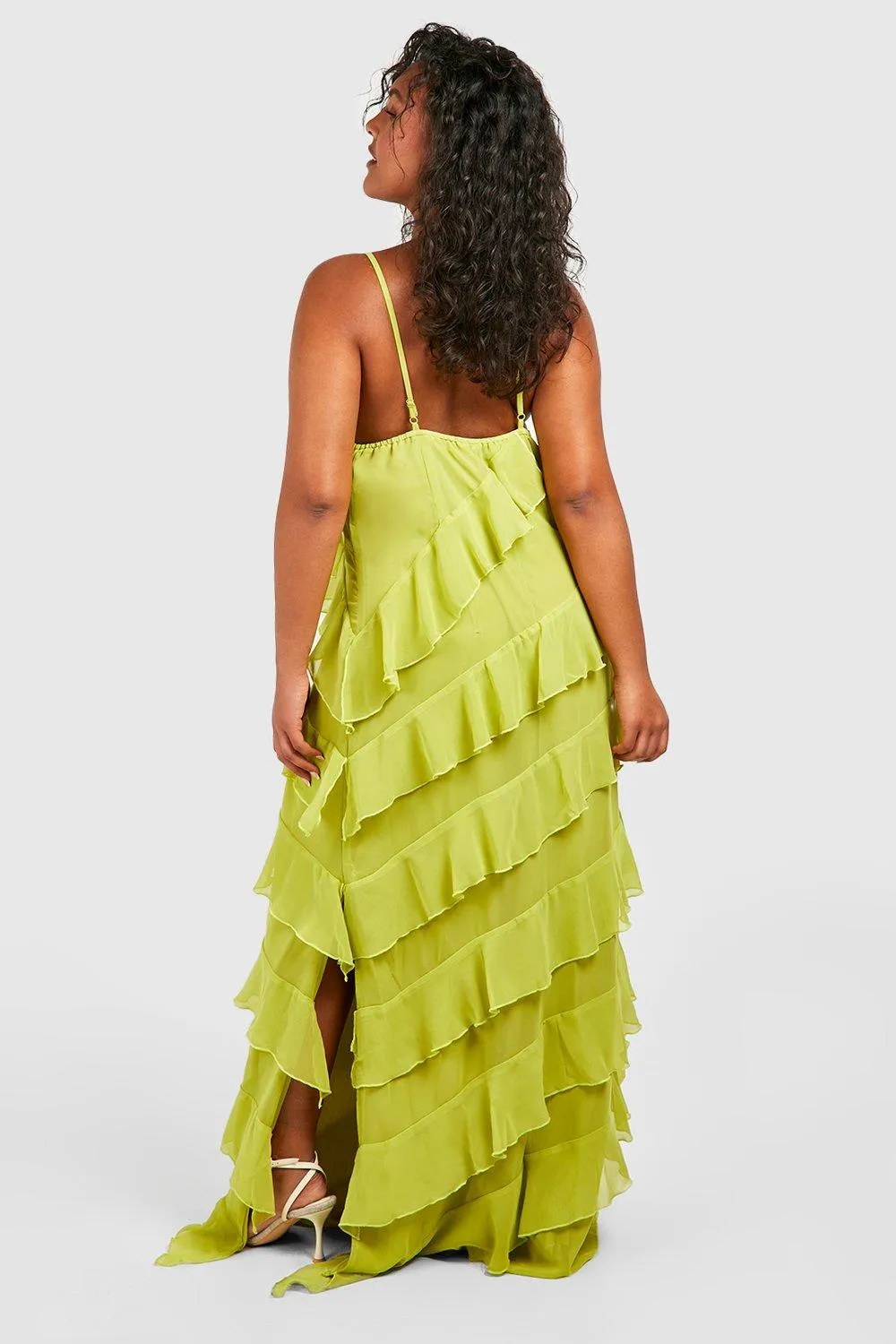 Boohoo Ruffle Maxi Dress, Olive