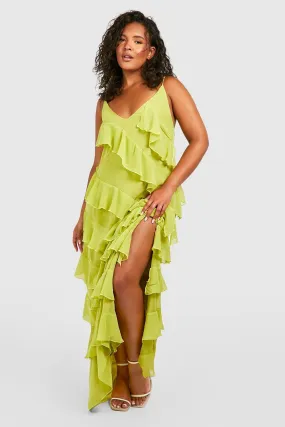 Boohoo Ruffle Maxi Dress, Olive