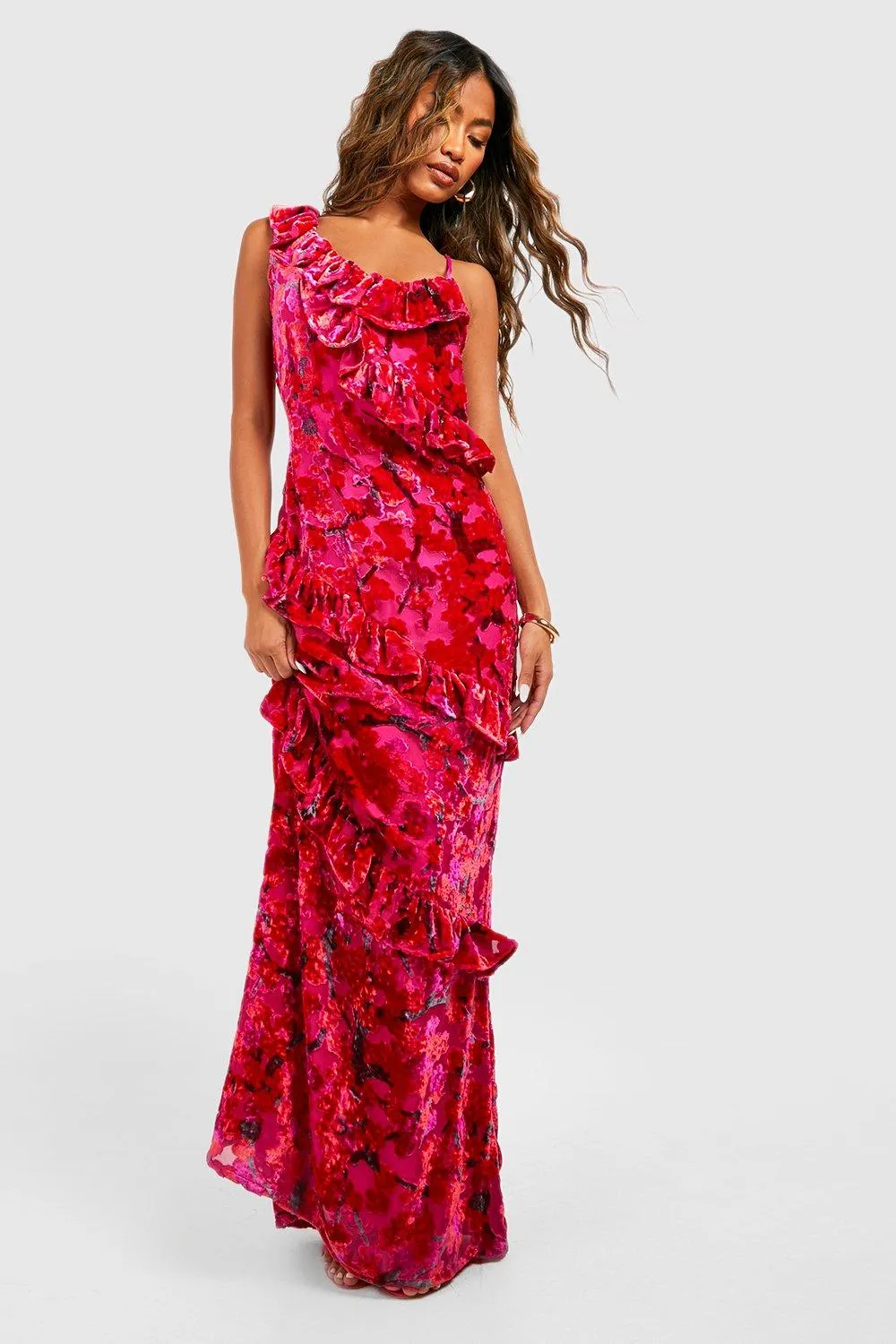 Boohoo Ruffle Maxi Dress, Pink