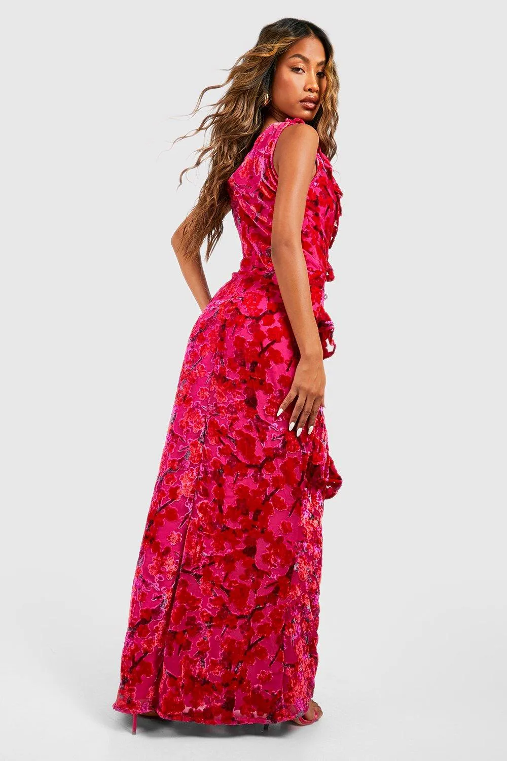 Boohoo Ruffle Maxi Dress, Pink