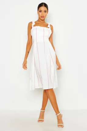 Boohoo Ruffle Striped Midi Dress, Pink