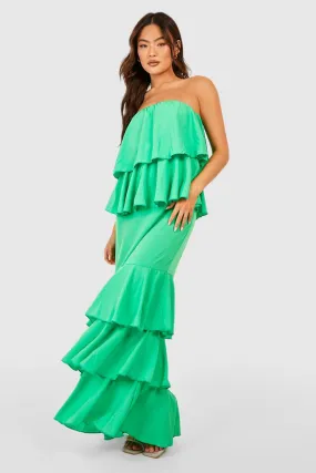 Boohoo Tiered Ruffle Maxi Dress, Green