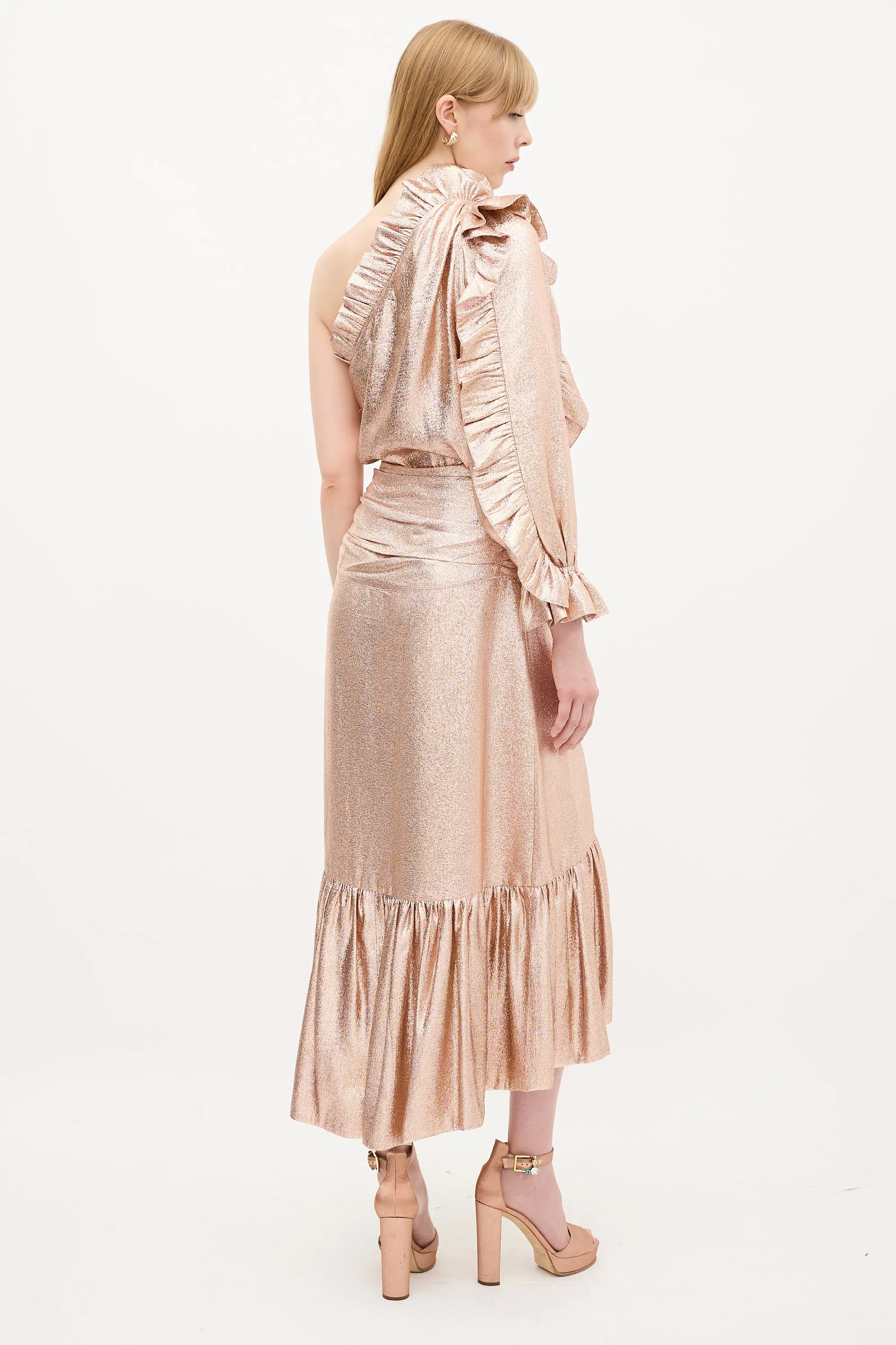 Bronze Silk Ruffle Top & Skirt Set