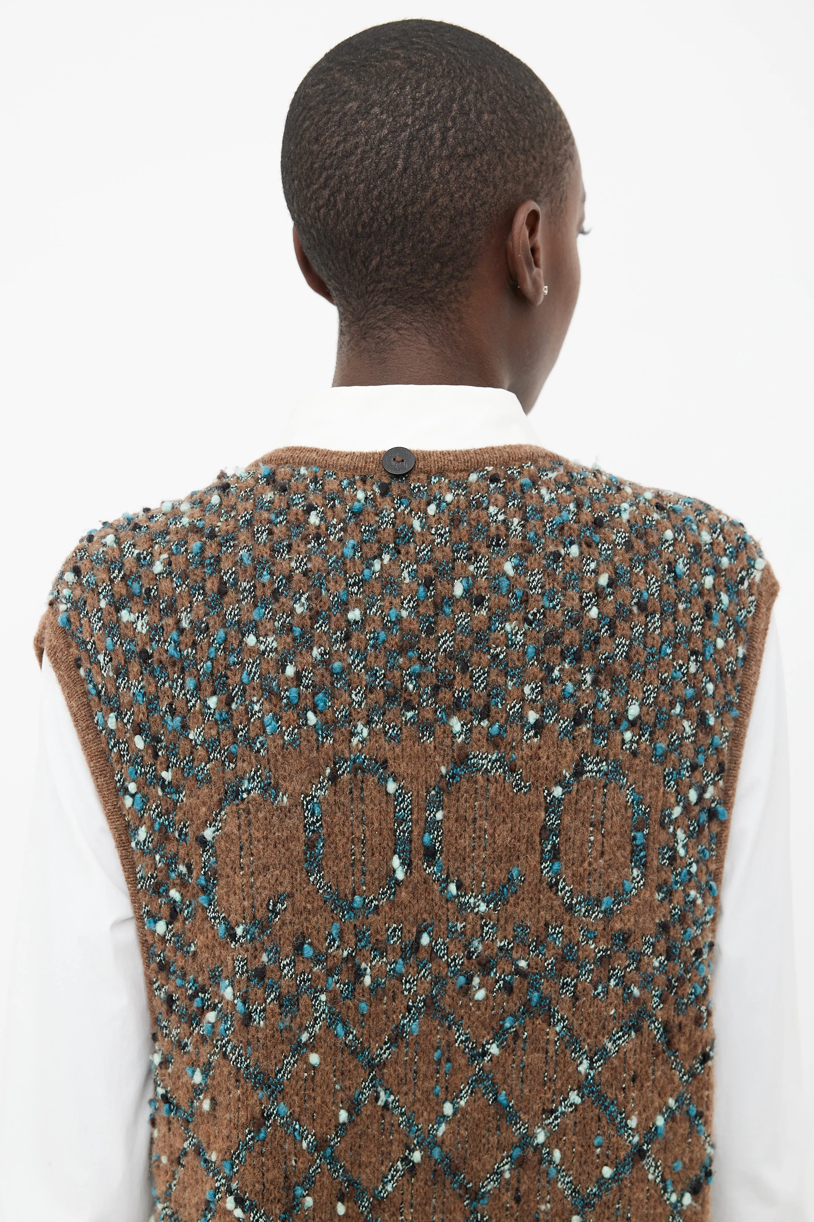 Brown & Blue Bouclé Long Vest
