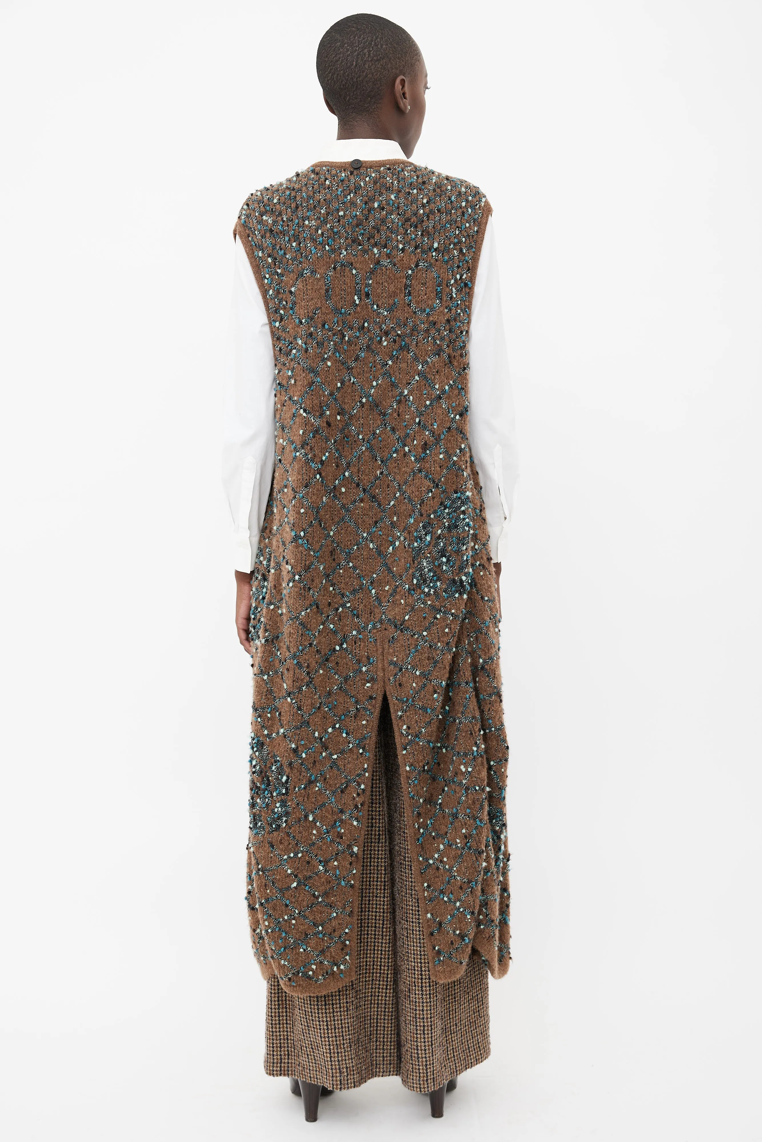 Brown & Blue Bouclé Long Vest