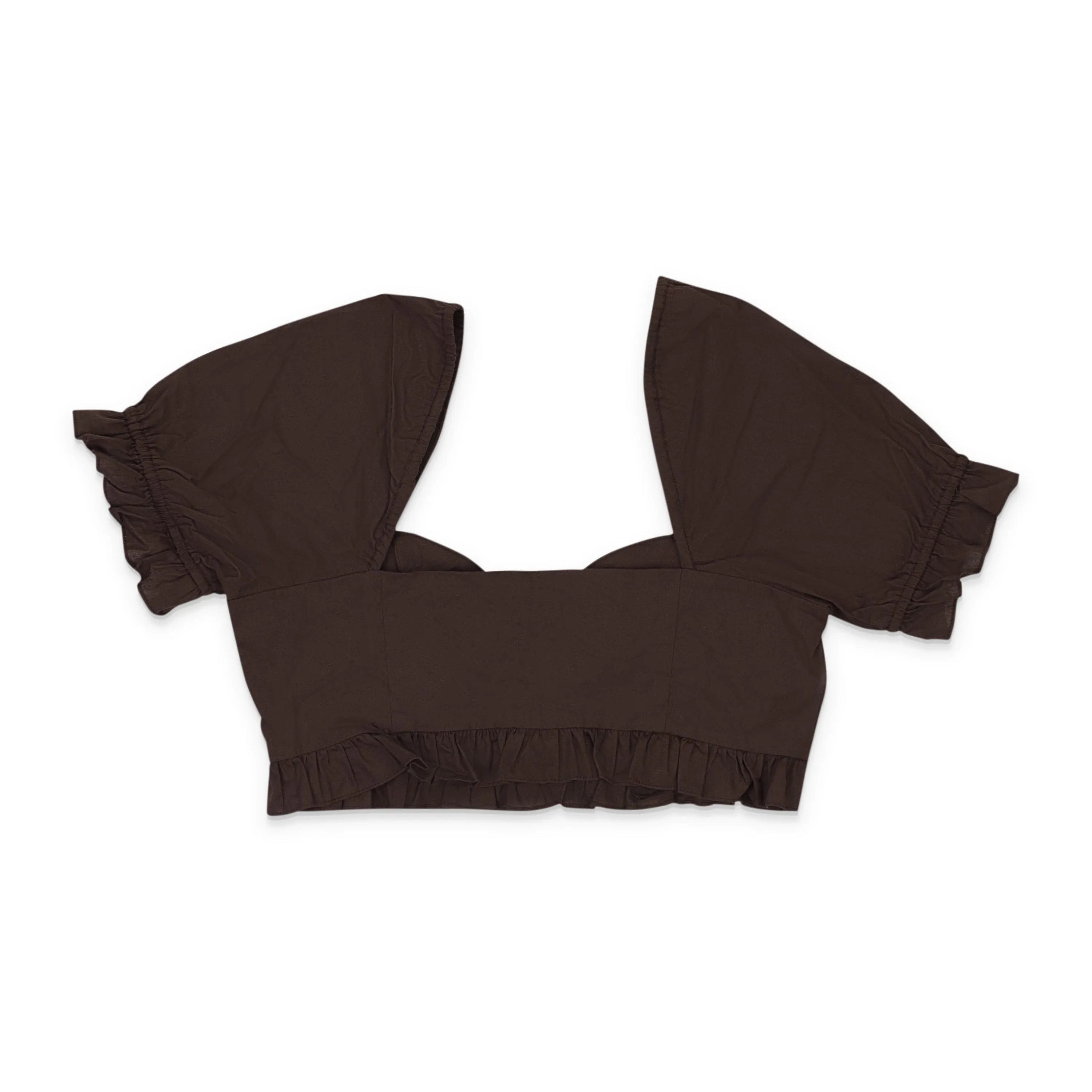 CALLIPYGIAN LACE UP RUFFLE CHOCOLATE CROP TOP