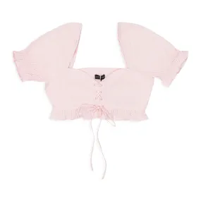 CALLIPYGIAN LACE UP RUFFLE PINK CROP TOP