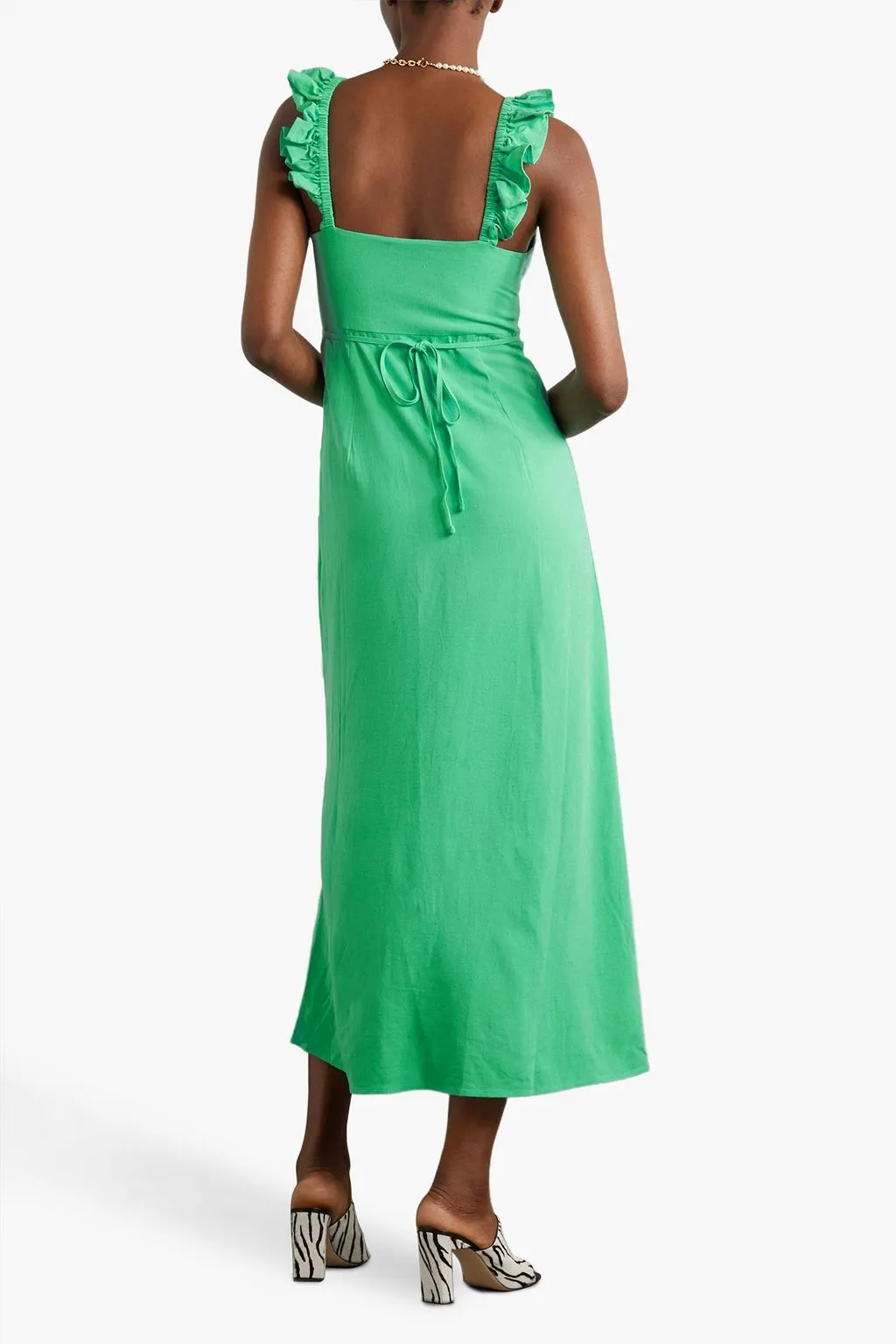Cecile Woven Belted Ruffle Midi Dress RIXO, Jade